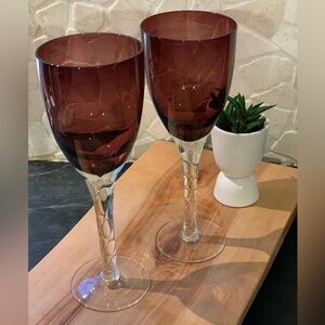VINTAGE AMETHYST CRYSTAL WINE GLASSES | Set of 2 | Twisted Stem
